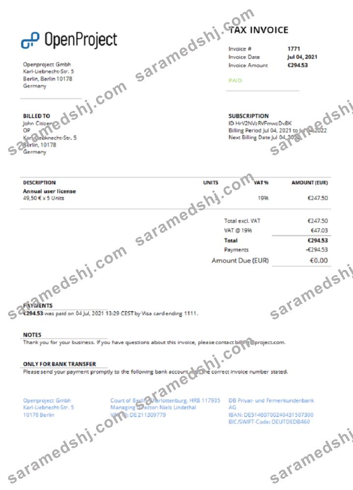 Germany OpenProject leading open source project management software invoice